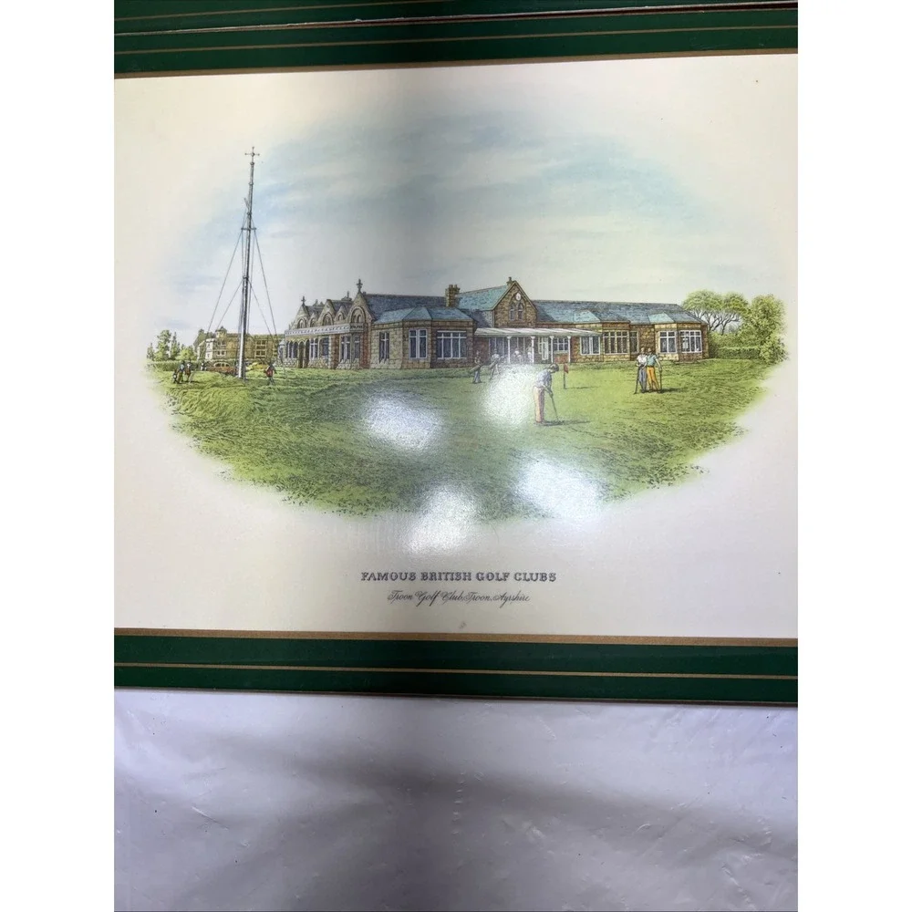 Set Of 4 Vintage Pimpernel Wall Hangings Depicting England's Grand Golf Venues